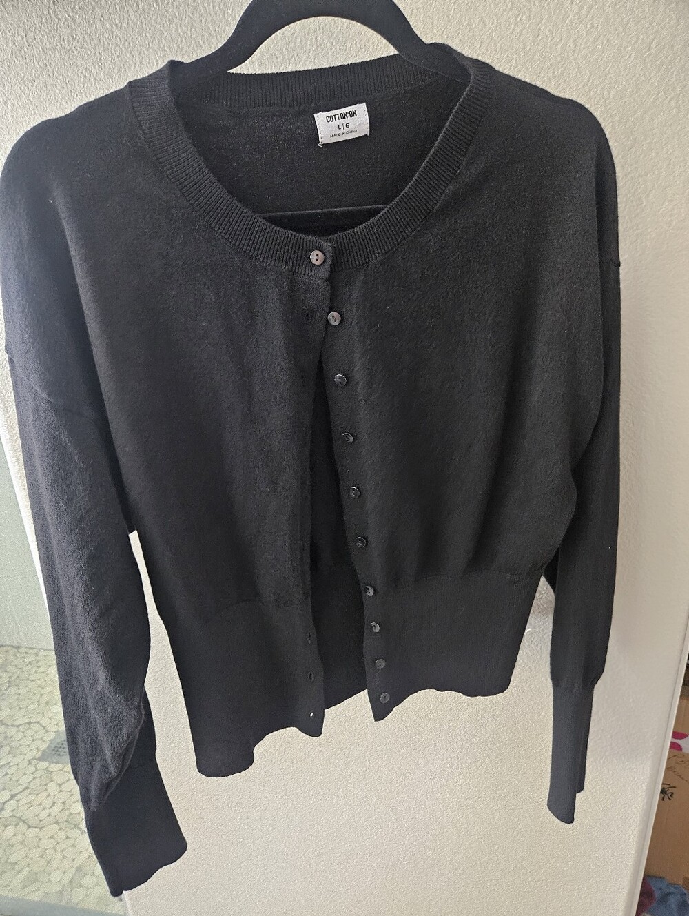 Cotton On Black Crewneck Button Cardigan